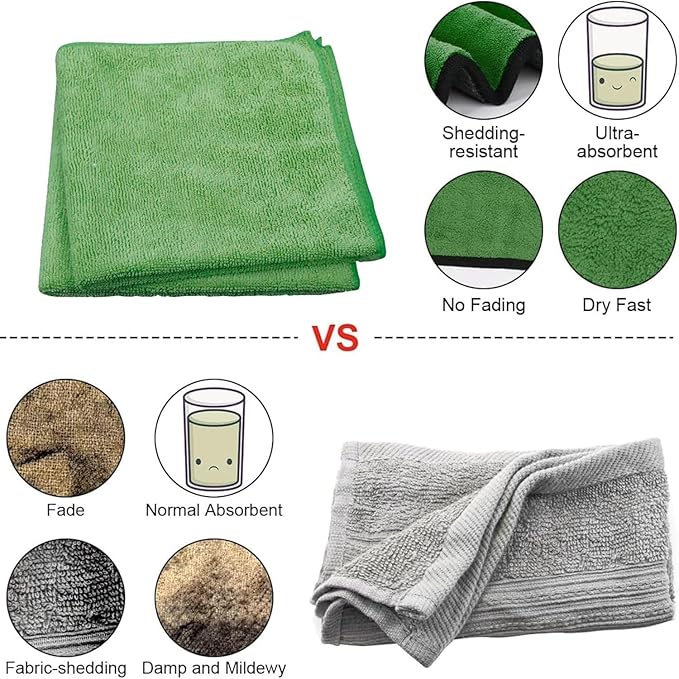 Single Microfiber Cleaning Cloth 40x40 cm - Ultra Absorbent Microfiber Cloth for Home, Kitchen Car Bathroom Rags Polish Cleaning 250 GSM (Green)