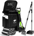 Dog Poop Trash Can Outside with Pooper Scooper and Metal Rake & Tray, 20L/5Gal Dog Waste Trash Can with Lid, Pedal and Removable Inner Waste Bin, Pet Poop Bin with 100 Bags