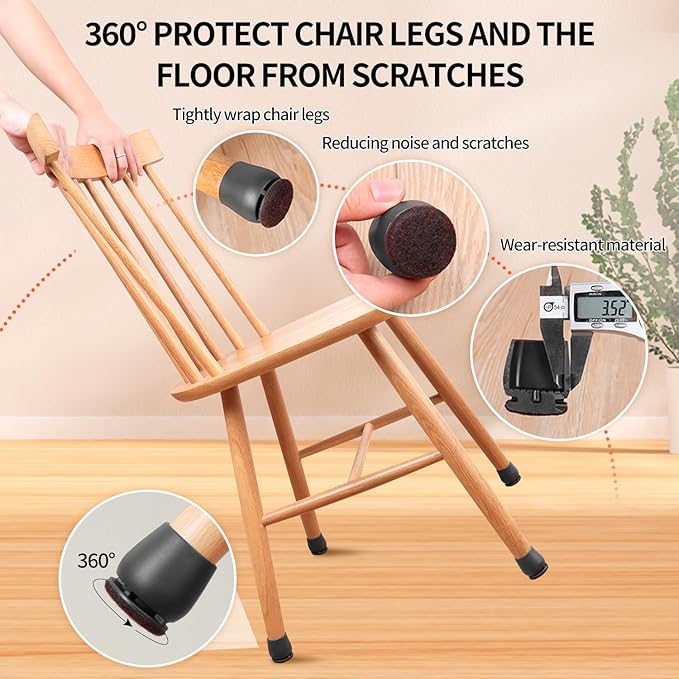 Ezprotekt 24 Pcs Black Chair Leg Floor Protectors for Hardwood Floors, Felt Furniture Pads Caps Covers, Bar Stool Floor Protectors Cups for Dining Table Desk Chair (Fit 0.83 "- 1.02", 21-26mm)