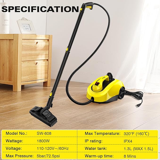 TVD Steam Cleaner, Heavy Duty Canister Steamer with 26 Accessories, Steam Mop with 5M Extra-Long Power Cord for Home Floor Cleaning, Grout, Upholstery, Car Detailing