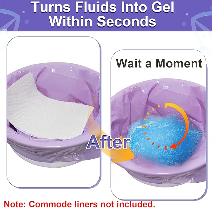100 Commode Absorbent Pads for Bedside Commode Liners, Disposable Commode Liners Pads with Absorbent Gel, Portable Potty Liner Pads for Toilet Bags Bedpans