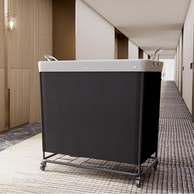 Lifewit 330L Laundry Basket with Wheels, Large Heavy Duty Commercial Rolling Laundry Hamper with Handles, Tall Steel Frame Laundry Cart for Laundry Room Bedroom Hotel Home Dorm, Black