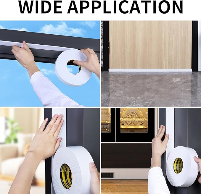 EVA Single-Sided Adhesive White Foam Tape 2inX16.4FT Single-Sided Sealing Strip Foam Pad Sponge Tape Window Weatherproof, Self-Adhesive Insulation Sealing Tape