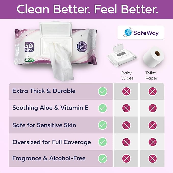 SAFEWAY Adult Wipes Disposable — Multi-Purpose Wipes, Alcohol-Free, Preferred by Caregivers for Seniors & Incontinence Solution, Aloe-Infused, Gentle for Delicate Skin — Extra Large, 12 Pack 600 pcs.