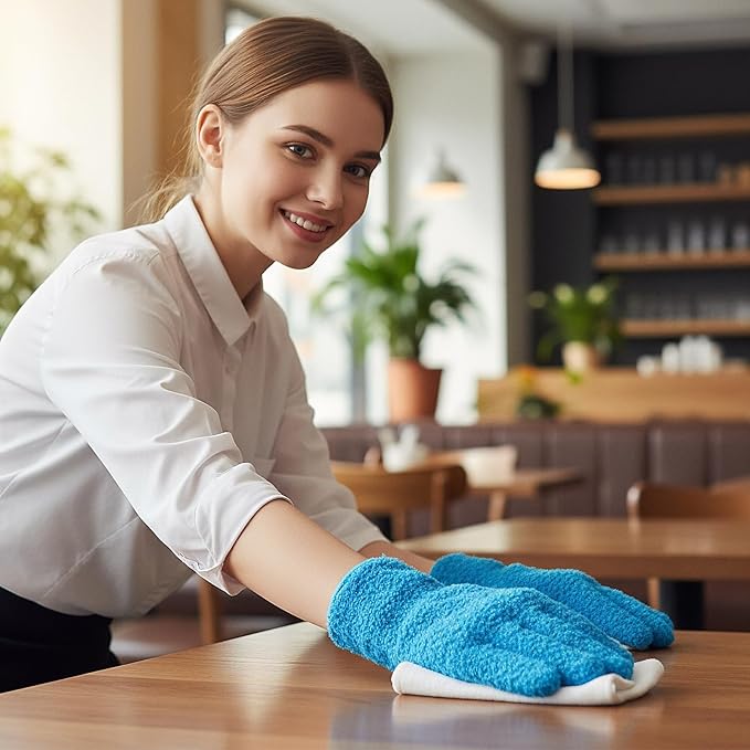 2 Pairs Microfiber Gloves Household Cleaning Glove Plant Dusting Glove Washable Reusable Mittens Gloves for Plants House Cars Blinds Dusting Furniture and Small Objects (Blue)