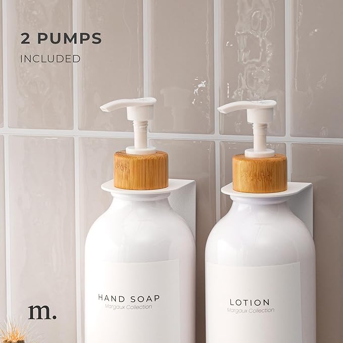 MaisoNovo Soap Pump Replacement - 2X White Bamboo Pumps - Pump Dispenser - Soap Dispenser Pump Replacement - Stainless Steel Soap Pump - Pump for Soap Dispenser