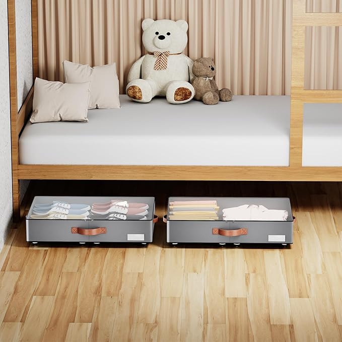Under bed Storage With Wheels,Low profile 5.5 inches Height Storage Bins,Rolling Under bed Shoe Storage Containers,Under bed Storage Drawers for clothes & blankets