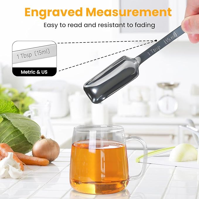Stainless Steel Measuring Spoons Set of 11, Includes 6 Rectangular Measuring Spoons and 5 Tiny Spoons, Compact Spoons Design for Narrow Spice Jars, Ideal for Dry and Liquid Ingredients