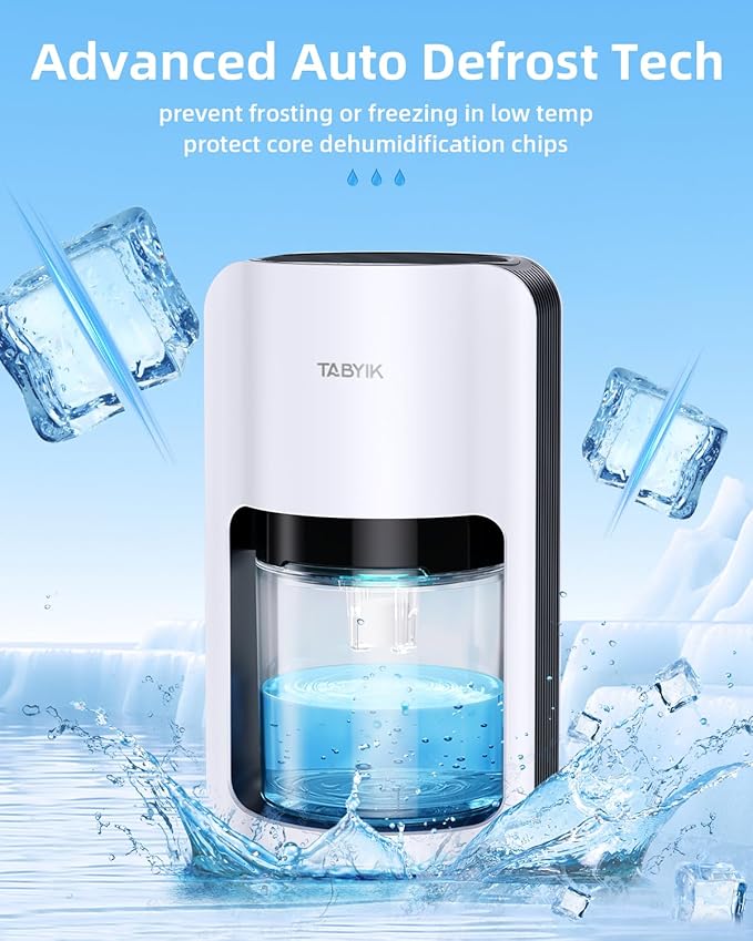 TABYIK Dehumidifiers for Home, 42oz Dehumidifier for Bathroom, Dehumidifiers for Room with Auto Shut Off, Auto Defrost Quiet Dehumidifier for Bedroom Wardrobe Closet Trailer RV