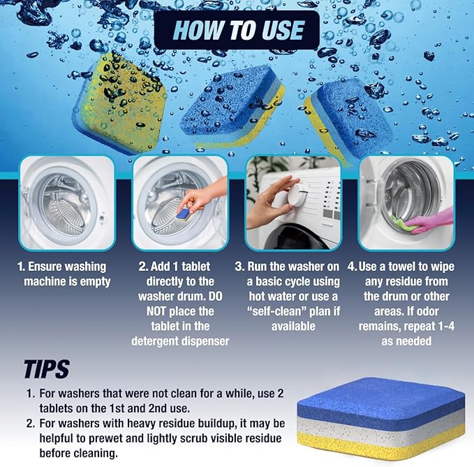 Washing Machine Cleaner Tablets 56 Pack for HE Front Loader - Eco Friendly Washer Machine Cleaning Tablets - 3 Layers Septic Safe Wash Machine Full Deodorizer Descaler Protector - 2 Plus Year Supply