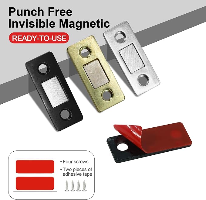 Cabinet Magnetic Catch, 6 Pack Black Ultra Thin Magnetic Cabinet Door Catch, Adhesive Cabinet Magnets for Kitchen Drawer Cabinet Door Closet, Concealed Strong Magnetic Cabinet Latch