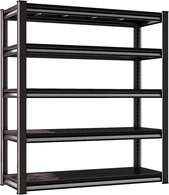 78" H Garage Shelving Heavy Duty，2800LBS Loads Adjustable Garage Storage Shelves,5-Tier Metal Storage Racks and Shelving Units, Utility Rack Shelves,48”W x 18”D x 78”H,Black