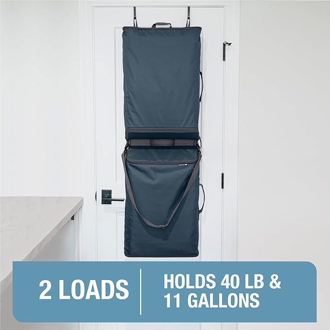 CleverMade Convertible Laundry Hamper Bag - Ocean Dark Charcoal holds 43L / 40 lbs 2 Compartments - Storage with Handles for Home Organization