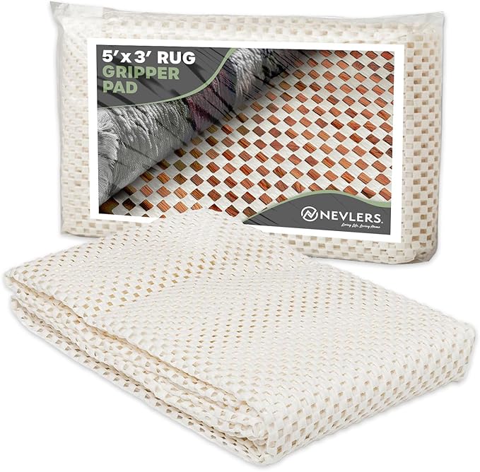 Nevlers Non Slip 3'x5' Rug Pads | White PVC Foam Rug Gripper for Hardwood Floors | Indoor/Outdoor Anti Skid Rug Gripper with Customizable Open Weave Pad Design