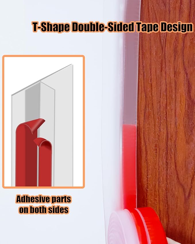 Orghtin T-Shaped Silicone Seal Strip, Clear Sealer Weather Stripping Door Seal Strip, 10Ft x 1.97 in Draft Stopper for Side of Door