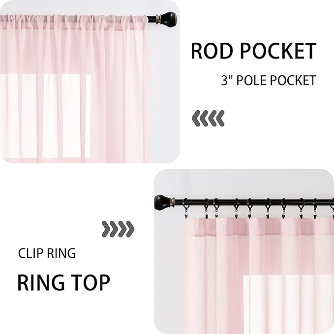 Tollpiz Sheer Door Curtains Closet Linen Textured Curtains Sheer Doorway Light Filtering Voile Rod French Door Pocket Curtain Patio Glass Door, 25 x 72 inches Long, Pink, Set of 1 Panel