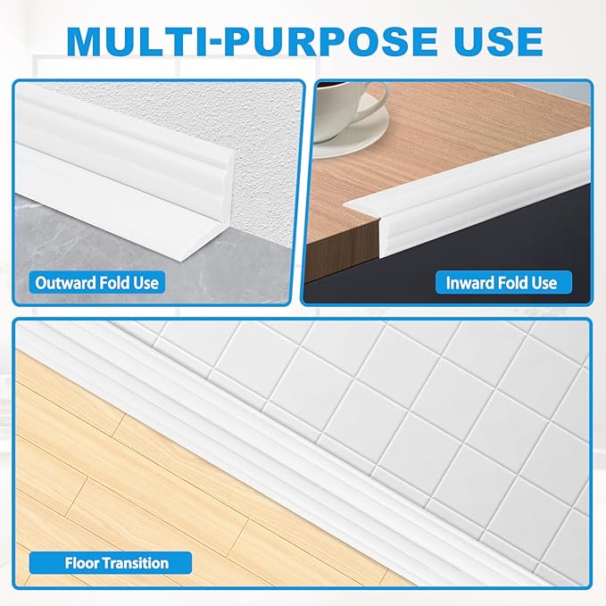 Wall Corner Protector Peel and Stick Corner Trim Molding Flexible Inside & Outside Wall Edge Guard Self Adhesive Moulding Trim for Edge Use, White, 1.6” W x 10’ L