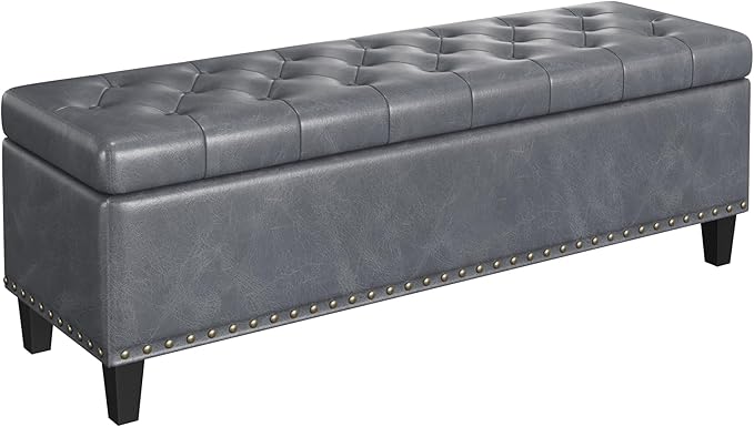 Storage Ottoman Bench, 51-Inch Large Storage Ottoman for Bedroom End of Bed, 30 Gallons Faux Leather Bench for Bedroom, Living Room, Entryway, Hallway, Grey