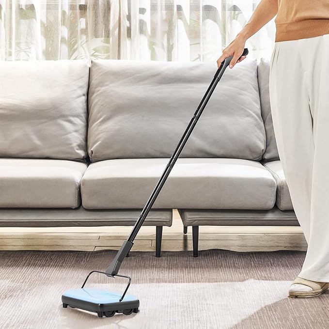 VEVOR Carpet Sweeper Manual, Floor Sweeper with 300 ml Dustbin Capacity Easy to Empty, 6.7 inch Cleaning Width for Home Office Carpets Pet Hair Dust, Blue