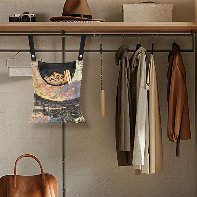 All-Weather Clothespin Holder Bag - Bennecourt, Soleil Couchant Durable Outdoor Storage Solution for Clothes Pins - Features Windproof Design & Secure Snap Closure - 14.5"x12" Size