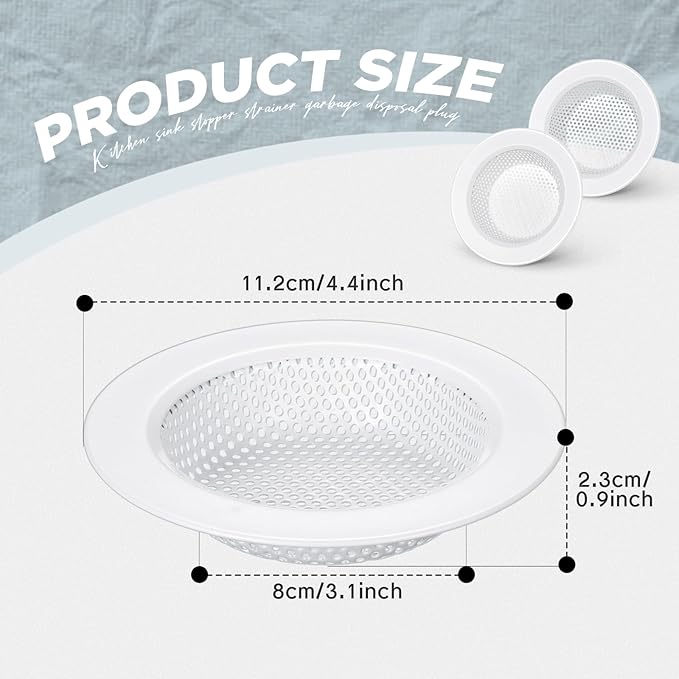 Retisee 2 Pcs Sink Strainer Stainless Steel Kitchen Sink Drain Strainer Basket Cover Mesh Hair Food Catcher, Large Wide Rim of 4.4 Diameter(Porcelain White)