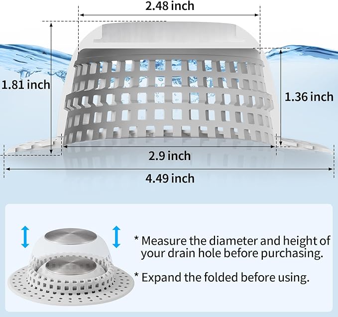 Shower Drain Hair Catcher, Bathtub Drain Cover Foldable Silicone Shower & Tub Protector for Pop-Up & Regular Drains
