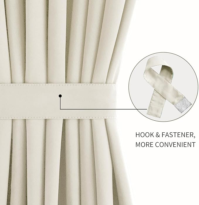 DWCN French Door Curtains – Rod Pocket Thermal Blackout Curtain for Doors with Glass Window, Kitchen and Patio Doors for Privacy, 25 X 72 Inches Long, 1 Curtain Panel with Tieback, Light Beige