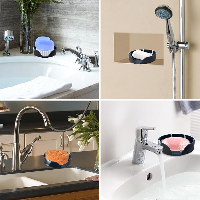Self Draining Soap Dish, Silicone Suction Cup Soap Holder Tray Savers Container Sponge Holder for Bar Bathroom Shower Kitchen Sink, Can Extend Soap Life (2, Marble)