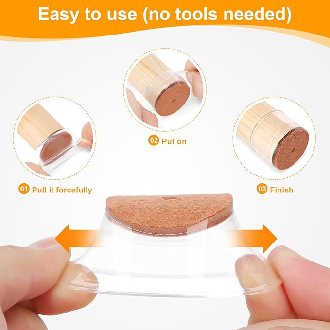 CHUNZEXI 24 Pack Chair Leg Floor Protectors for Hardwood Floors, Silicone Felt Covers Pads Caps, Protect Wood Furniture Feet Floors Noise Reduce and Scratch (Universal Large & Clear)