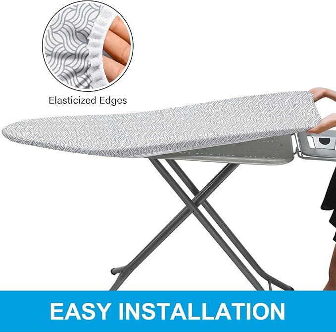 Dalykate Ironing Board Cover and Pad, 15" x 54", Thick Padding, Elastic Edge, Scorch & Stain Resistant, Includes Fasteners & Mesh Cloth