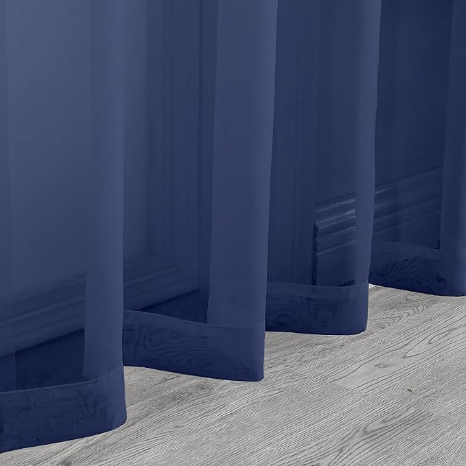 Chyhomenyc Sheer Royal Blue Curtains 90 inches Long 2 Panels, Light Filtering Soft Airy Solid Elegant Voile Window Treatment Drapes for Bedroom Living Room Wedding Party Decor, 42 Wx90 L Inches