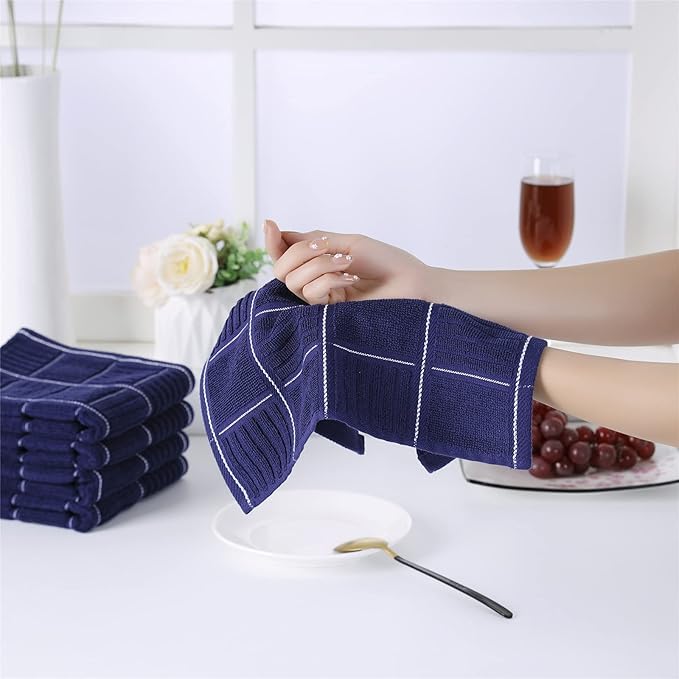 Glynniss Kitchen Towels and Dishcloths Set, Four Dish Towels 16x26 Inches, Four Absorbent Dish Cloths for Washing Dishes 12x12 Inches, Cleaning and Drying for Everyday Use Pack of 8 (Blue)