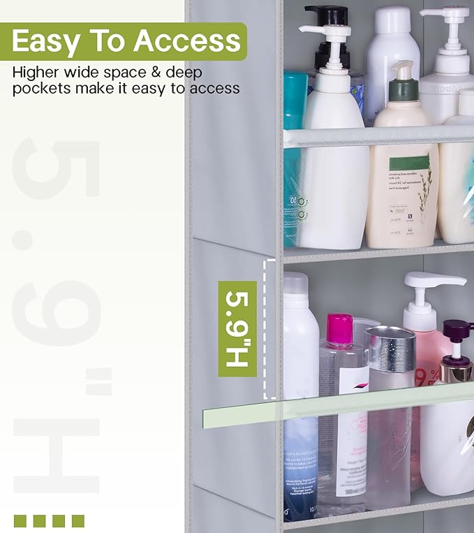 AOODA Over the Door Organizer, Large Capacity Closet Door Hanging Organizer, Clear Deep Pockets Baby Storage for Nursery, Bathroom, Bedroom, Pantry, Diapers (Grey)