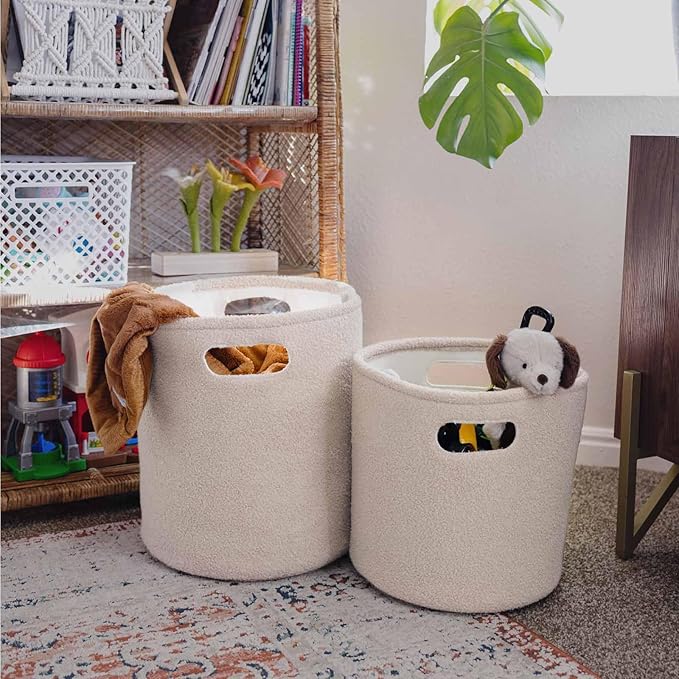 PUTSKA Basket – Round Storage for Clothes – Soft Baby Girl Basket for Nursery, Kids Room, Bedroom, Living Room – Large, Cream