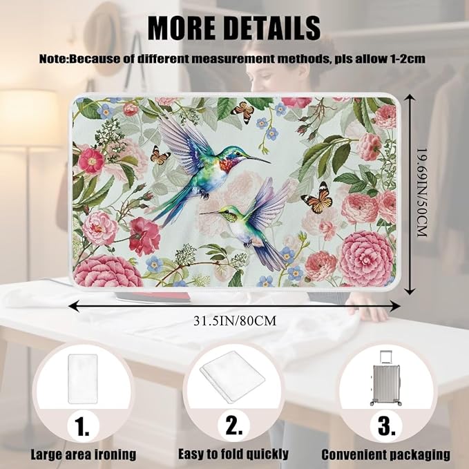 Ironing Mat Foldable Ironing Pad Portable Board Iron Board Alternative Cover,Hummingbird Floral Small Iron Mat for Table Top,Washer and Dryer 32 x 16 Inch