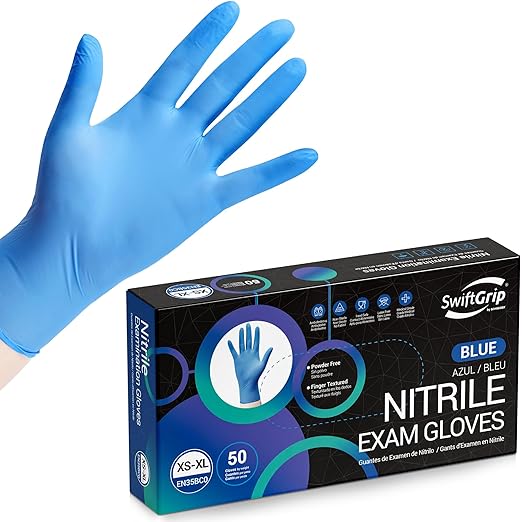 Disposable Nitrile Exam Gloves, Blue, Nitrile Gloves Disposable Latex Free, Medical Gloves, Cleaning Gloves, Food-Safe Rubber Gloves, Powder Free, Non-Sterile, 50-ct Box (Large)