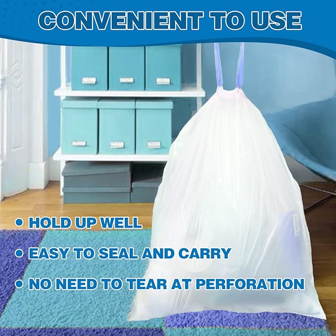 8 Gallon Trash Bags Drawstring 1.2 Mil - 100 Count White Medium Garbage Bags Unscented, 30 Liter Thick Plastic Trash Can Liners for Home Kitchen Bathroom