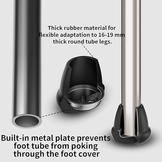 0.75 Inch Heavy Duty Rubber Chair Leg Caps - 8 PCS Non-Slip Furniture Floor Protectors with Metal Inserts for Wood, Tile, Carpet - Fits Chairs,Stools,Bar Stools