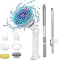 Qimedo Handheld Spin Scrubber with Extended Long Handle, Rechargeable Electric Scrubber for Cleaning, Cordless Power Dish Scrubber with 6 Brushes for Bathtub Grout Tile Floor