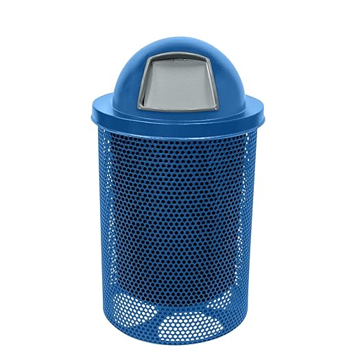 COATEDOUTDOORFURNITURE RDT-P-TXTLBL Heavy Duty Round Trash Receptacle with Dome Top, Liner Included, 32 Gallon, Textured Light Blue, Made in America