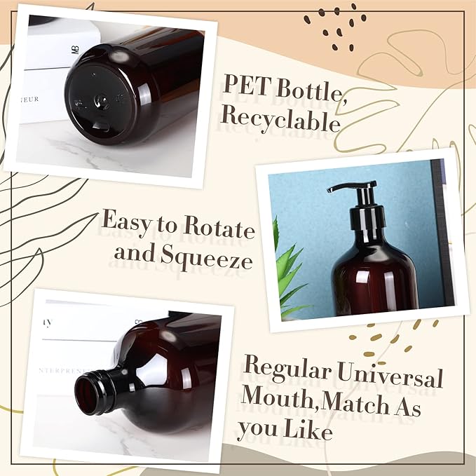 Tessco for you 12 Pack Amber Soap Dispenser Empty Plastic Pump Bottles Dispenser Refillable Shampoo for Hand Sanitizer Soap Cosmetic Lotion Body Wash Conditioner Bathroom Kitchen Travel (16.9 Oz)