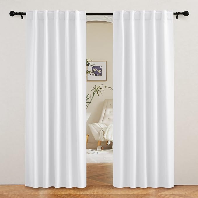 RYB HOME Blackout Curtains 80 inches Long Thermal Insulating Large Window Curtains for Living Room Sliding Glass Door Dining Home Office Backdrop, Pure White, W 42 x L 80 per Panel, 2 Panels