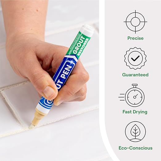 Grout Pen Cream Tile Paint Marker: Waterproof Grout Paint, Tile Grout Colorant and Sealer Pen - Narrow 5mm, 2 Pack with Extra Tips (7mL) - Cream
