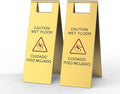 2 Pcs Wet Floor Sign, 24 Inch Gold Stainless Steel Caution Wet Floor Sign Double Sided Foldable Bilingual Commercial Safety Warning for Hotel Market Restroom Restaurant Office