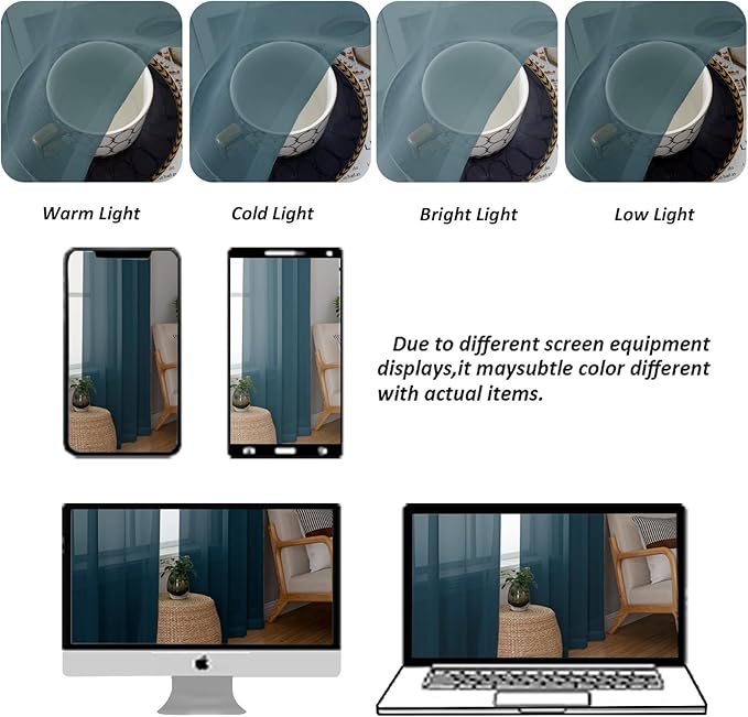 Chyhomenyc Sheer Stone Blue Tier Curtains 24 Inch Length, Small Window Curtains Treatment for Bathroom Living Room Basement, Short Rod Pocket Cafe Curtain, 42W x 24L Inches, 2 Panels