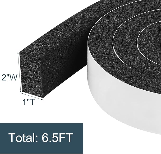 YIJUHOU Weather Stripping Door Seal Window Air Conditoner Insulation Foam Seal Tape Black Open Cell Door Seal Strip (2IN*1IN*6.5FT)