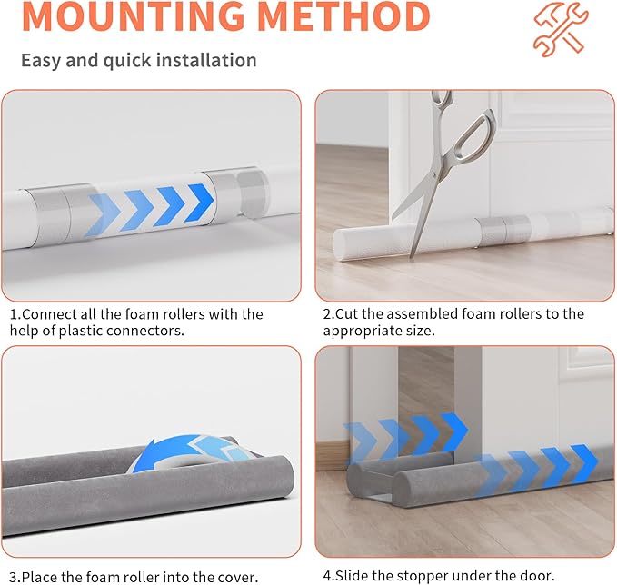 Door Draft Stopper for Bottom of Door, Under Door Gap Filler/Seal for Big Gap, No Folding Required, Flexible Installation Door Sweep soundproofing Strip for Home & Apartment, 28-32in, Grey
