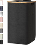 BALEINE Laundry Hamper with Lid, Tall Laundry Baskets with Bamboo Pull Handles, Large Laundry Bin with Internal Support (18 Gal/70L, Black)