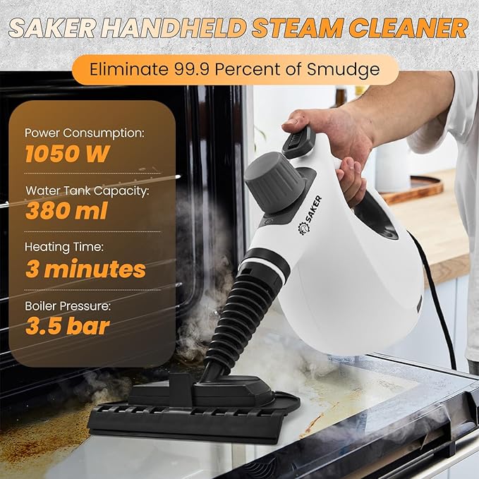 Saker Handheld Steam Cleaner New,Portable Steam Cleaner for Home,1050W Steam Cleaner,9 Fiber Cloths for Quick Heating & Deep Cleaning of Floors, Cars, and Kitchen
