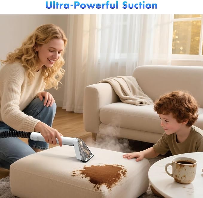 Portable Carpet and Upholstery Cleaner Machine, Deep Cleaning Carpet Shampooer and Multi-Stain Spot Cleaner for Pets, Sofa, Couch, Rug, Car Seat, Stairs & Furniture(White)